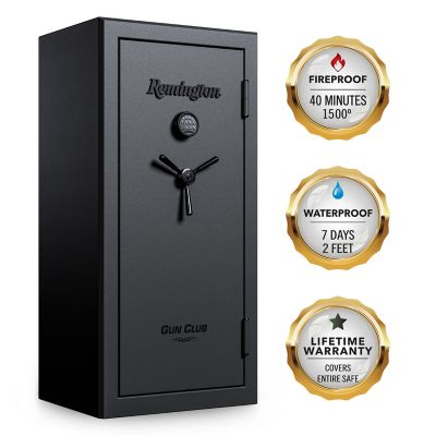 Remington Gun Club 26 + 4-Gun Fireproof and Waterproof Gun Safe with Electronic Lock, Black Gloss Hammertone Finish