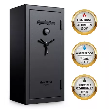 Remington 26 long gun + 4 handguns 14.76 cu Gun Club Electronic Gun Safe/Key Lock Fireproof and Waterproof Gloss Black Gun Safes