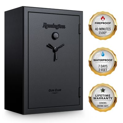 Remington Gun Club 52 + 8-Gun Fireproof and Waterproof Gun Safe with Electronic Lock, Black Gloss Hammertone Finish