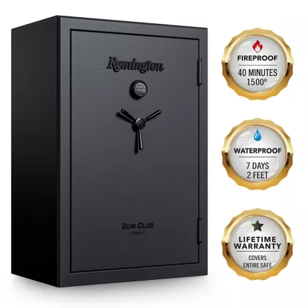 Remington 52 long gun + 8 handgun 24.97 cu Gun Club Electronic Gun Safe/Key Lock Fireproof and Waterproof Gloss Black Gun Safes