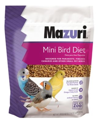 Mazuri Mini Bird Food, 2 lb. Bag It is a great source of Vitamin E and Omega-3 Fatty Acids and is what zoo professionals feed their birds! I highly recommend