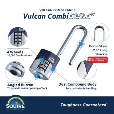 Image showing  Combination Padlock - Extra Long Shackle, 50 mm