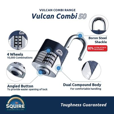 Image showing  Vulcan Combination Padlock - Open Shackle, 50 mm