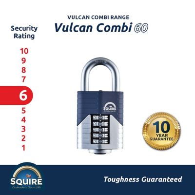Image showing 5 th Squire Vulcan Combination Padlock - Open Shackle, 60 mm