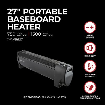 Image showing  Electric 27 in. Convection Baseboard Heater, 161 sq. ft., 5,118 BTU, 750W/1,500W