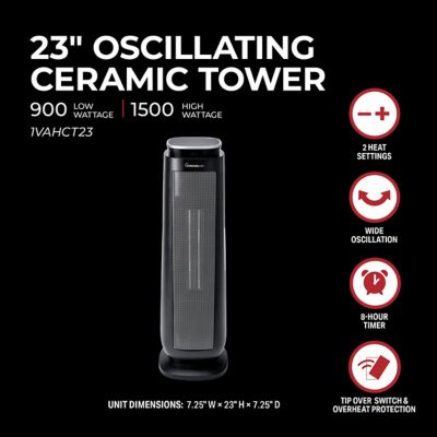 Image showing  23 in. 1500/900W Oscillating Digital Ceramic Tower Heater