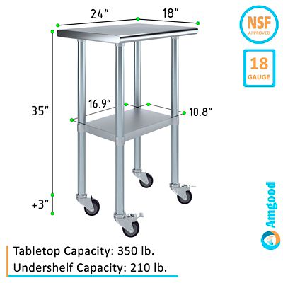 Image showing  18 in. x 24 in. Metal Table with Wheels