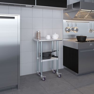 Image showing  18 in. x 24 in. Metal Table with Wheels