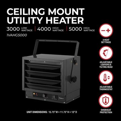 Image showing  Electric Ceiling Mount Heater, 1,000 sq. ft., 4,739 BTU, 5,000W/4,000W/3,000W, 240V