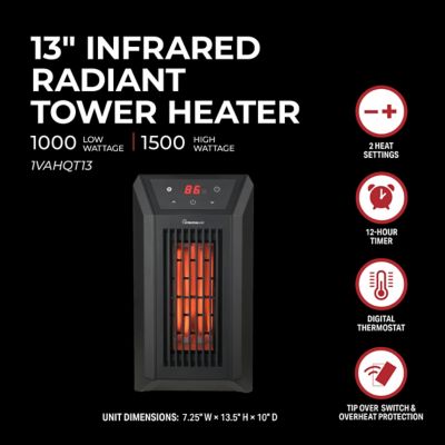 Image showing  13 in. 1000/1500W Digital 6 Tube Infrared Heater with Remote