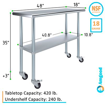 Image showing 2 th AmGood 18 x 48in. Metal Table with Wheels