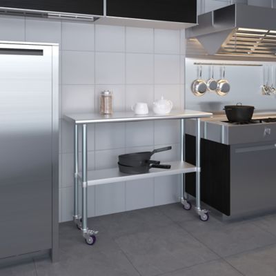 Image showing 4 th AmGood 18 x 48in. Metal Table with Wheels