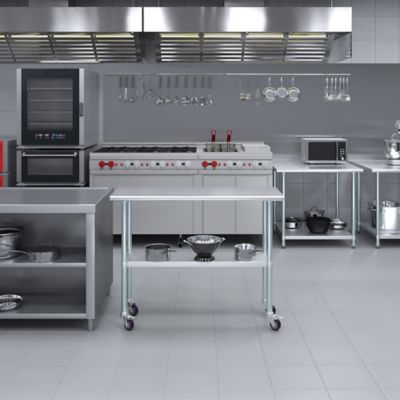 Image showing 6 th AmGood 18 x 48in. Metal Table with Wheels