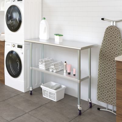 Image showing 8 th AmGood 18 x 48in. Metal Table with Wheels