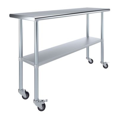AmGood 18 x 60in. Metal Table with Wheels