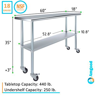 Image showing  18 x 60in. Metal Table with Wheels