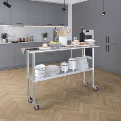 Image showing  18 x 60in. Metal Table with Wheels