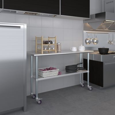 Image showing  18 x 60in. Metal Table with Wheels