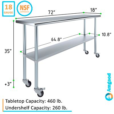 Image showing  18 x 72in. Metal Table with Wheels