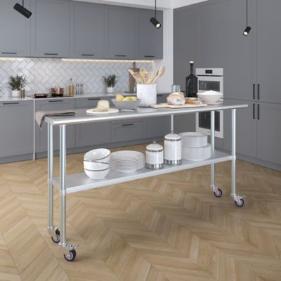 Image showing  18 x 72in. Metal Table with Wheels