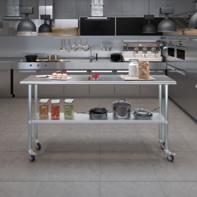 Image showing  18 x 72in. Metal Table with Wheels