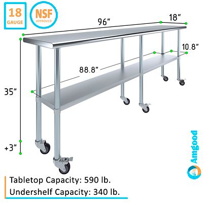 Image showing  18 x 84in. Metal Table with Wheels