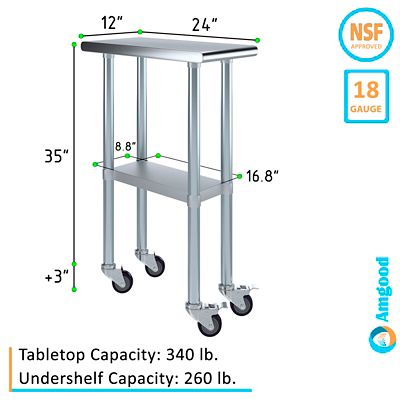 Image showing  24 x 12in. Metal Table with Wheels