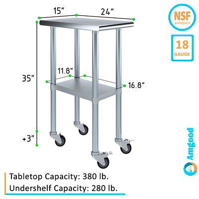 Image showing  24 x 15in. Metal Table with Wheels
