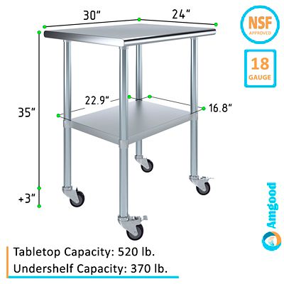 Image showing  24 x 30in. Metal Table with Wheels