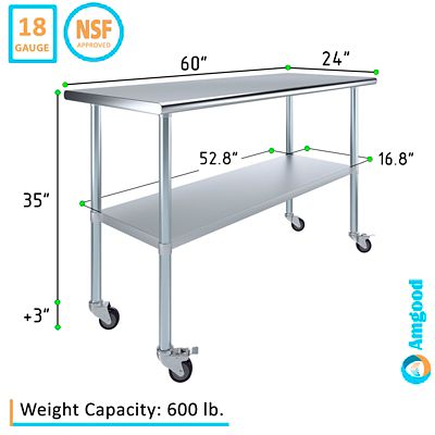 Image showing  24 x 60in. Metal Table with Wheels