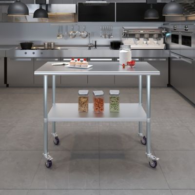 Image showing 5 th AmGood 24 x 60in. Metal Table with Wheels