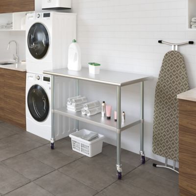 Image showing 6 th AmGood 24 x 60in. Metal Table with Wheels