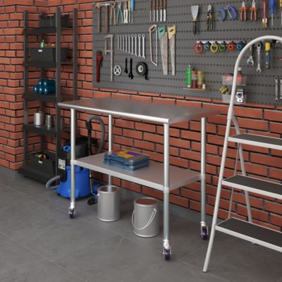 Image showing 7 th AmGood 24 x 60in. Metal Table with Wheels