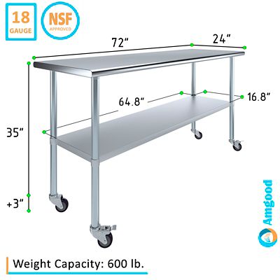 Image showing 2 th AmGood 24 x 72in. Metal Table with Wheels