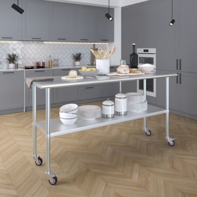 Image showing 3 th AmGood 24 x 72in. Metal Table with Wheels