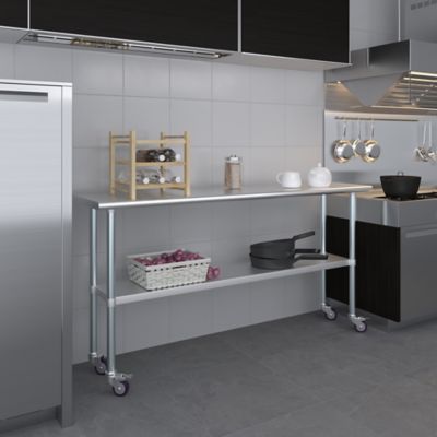 Image showing 4 th AmGood 24 x 72in. Metal Table with Wheels