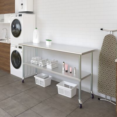 Image showing 6 th AmGood 24 x 72in. Metal Table with Wheels