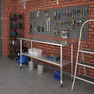 Image showing 7 th AmGood 24 x 72in. Metal Table with Wheels