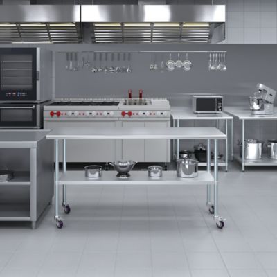 Image showing 8 th AmGood 24 x 72in. Metal Table with Wheels