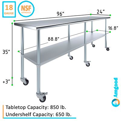 Image showing  24 x 96in. Metal Table with Wheels