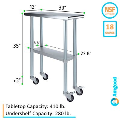 Image showing  30 x 12in. Metal Table with Wheels