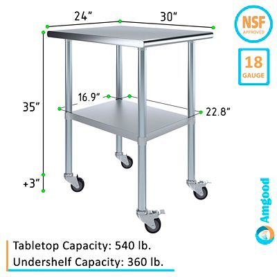 Image showing  30 x 24in. Metal Table with Wheels