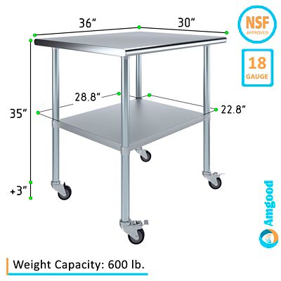 Image showing 2 th AmGood 30 x 36in. Metal Table with Wheels