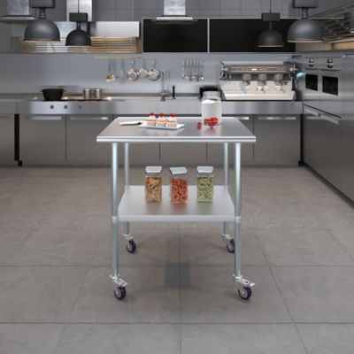 Image showing 3 th AmGood 30 x 36in. Metal Table with Wheels