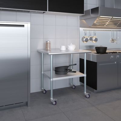 Image showing 4 th AmGood 30 x 36in. Metal Table with Wheels