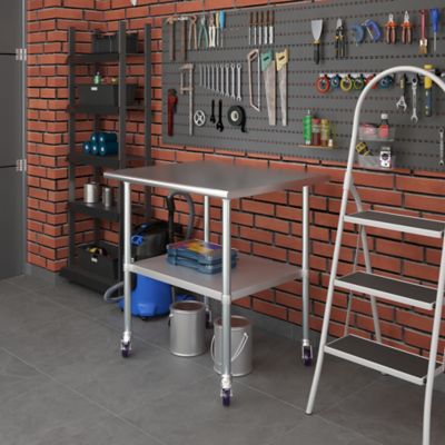 Image showing 7 th AmGood 30 x 36in. Metal Table with Wheels