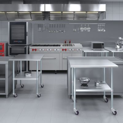 Image showing 8 th AmGood 30 x 36in. Metal Table with Wheels