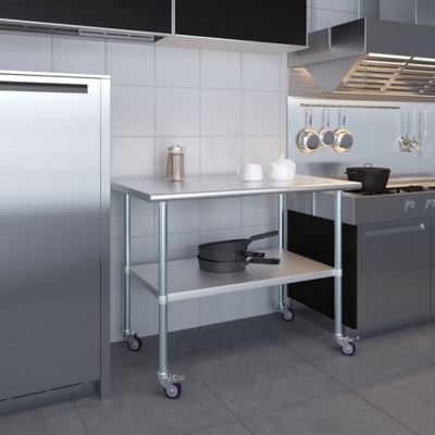Image showing 1 th AmGood 30 x 48in. Metal Table with Wheels