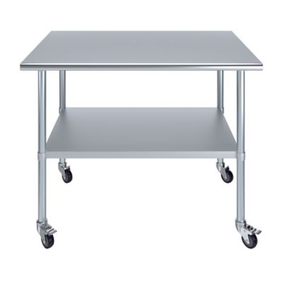 Image showing 3 th AmGood 30 x 48in. Metal Table with Wheels