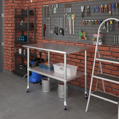 Image showing 4 th AmGood 30 x 48in. Metal Table with Wheels